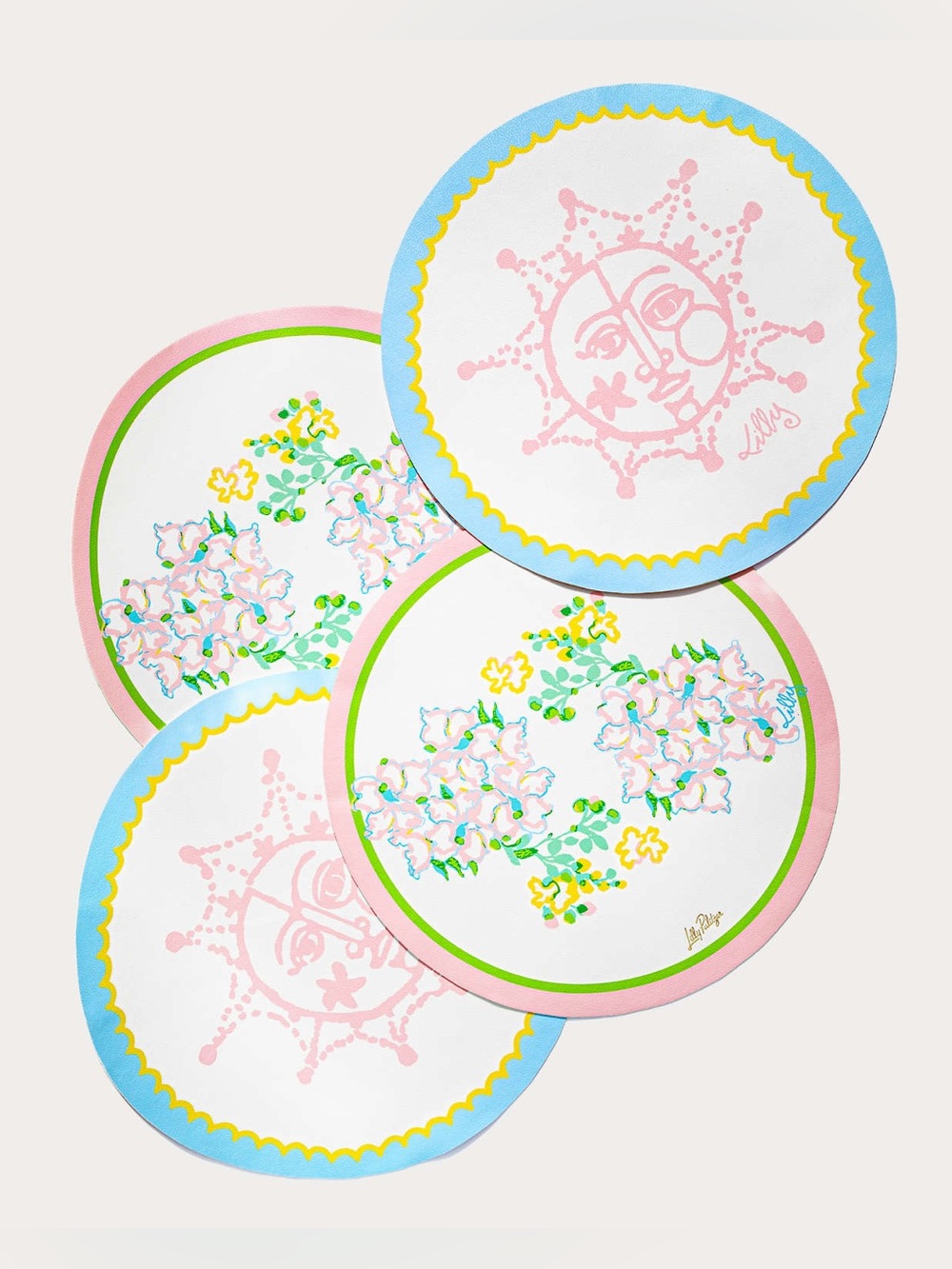 NEW Lilly Pulitzer Set of 4 Reversible Wipeable Placemats Whimsical Sun Floral